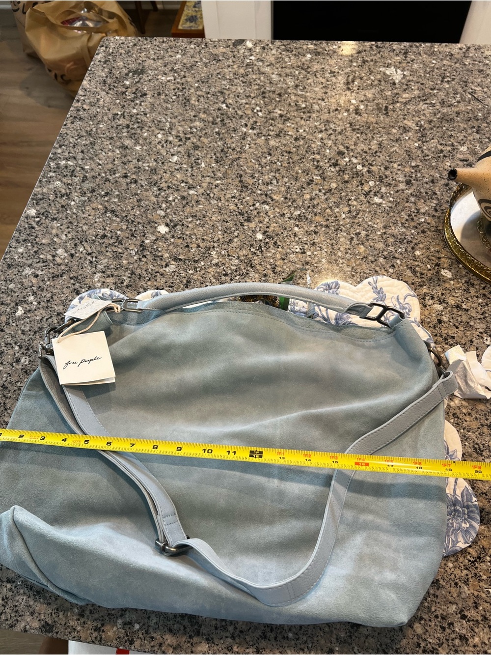 NWT Free People Suzie Suede Soft Light Blue Leather Shoulder Bag - Picture 11 of 12